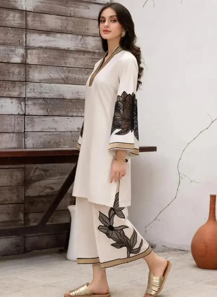 Almond Plazo Off White 2pc FZ Collection