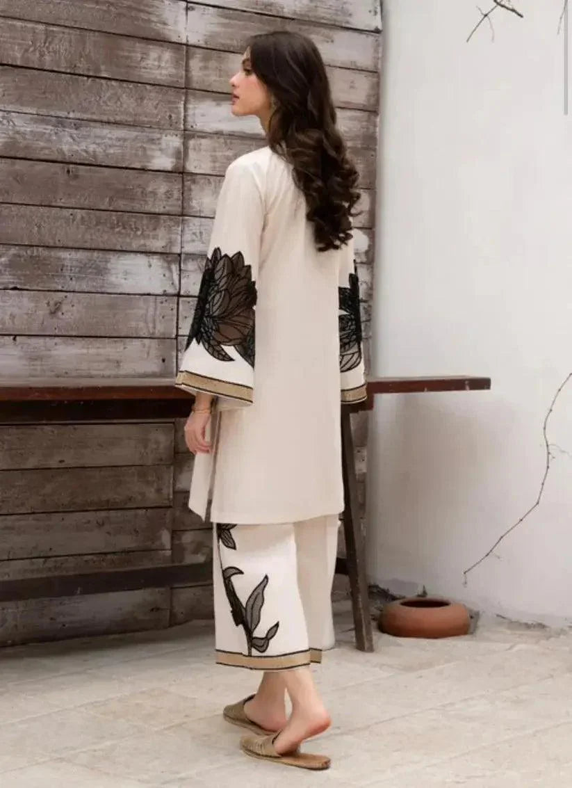 Almond Plazo Off White 2pc FZ Collection