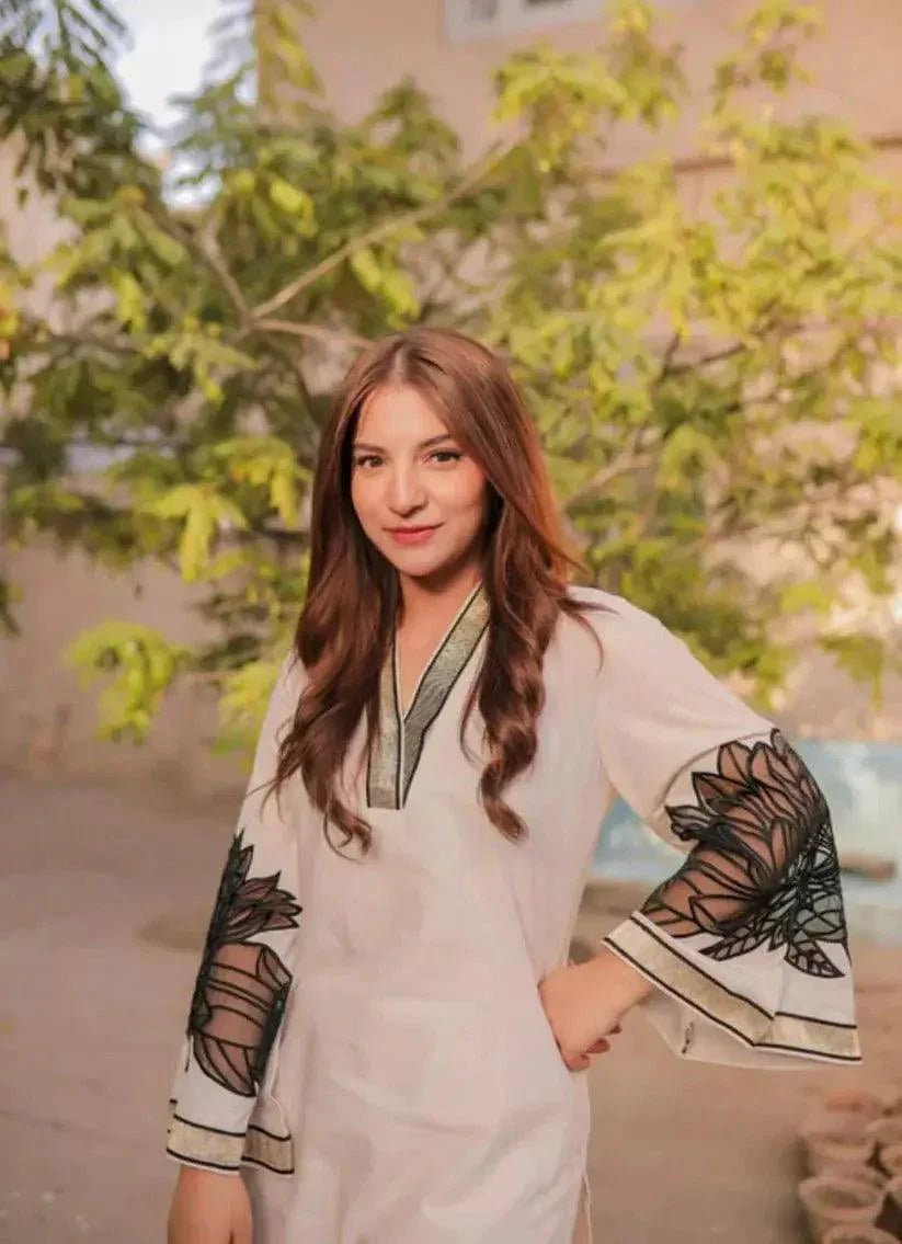 Almond Plazo Off White 2pc FZ Collection