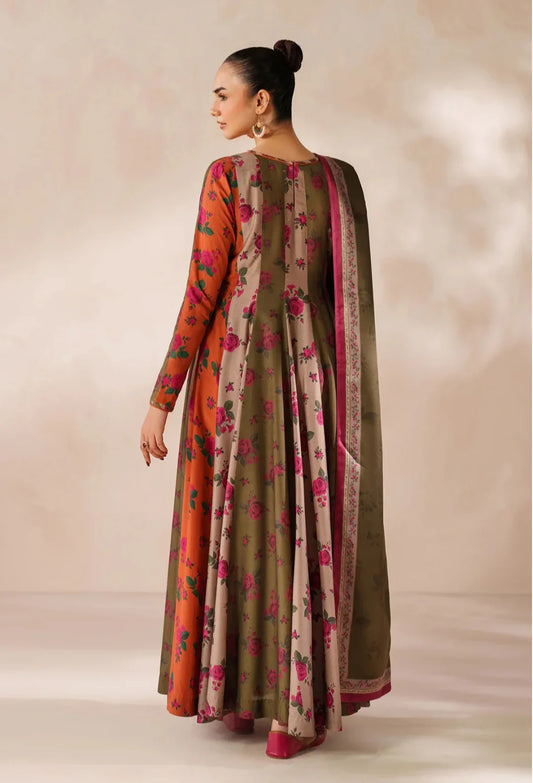Multi Colour Frock Digital Printed Soft Manadora Winter 3Pcs(PREMIUM QUALITY) (F)