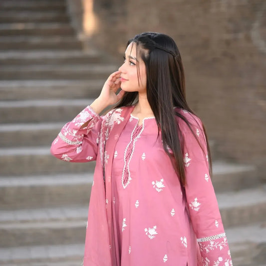 Pink Flora Embroidered 3pcs