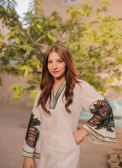 Almond Plazo Off White 2pc FZ Collection