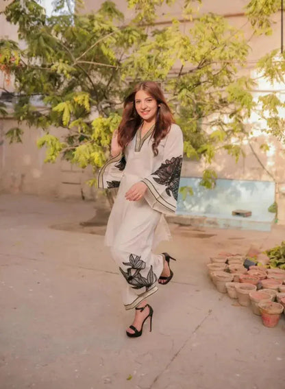 Almond Plazo Off White 2pc FZ Collection