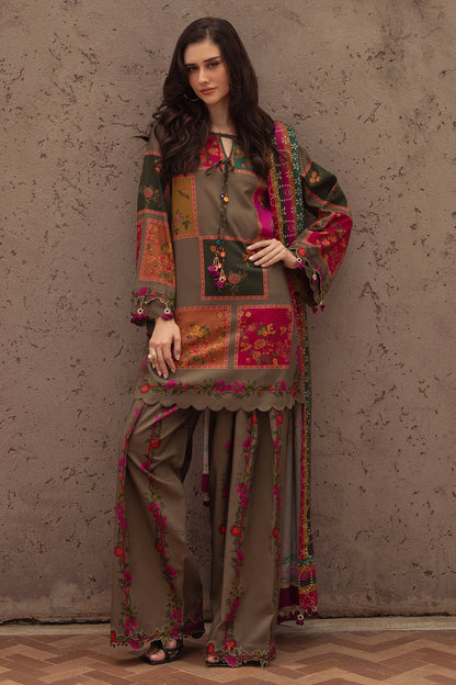 3PC Printed Eliza Winter Silk Brown