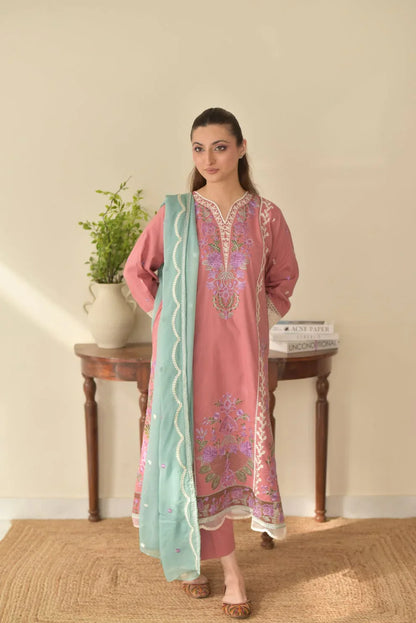 Nura baby pink Embroidered 3pcs