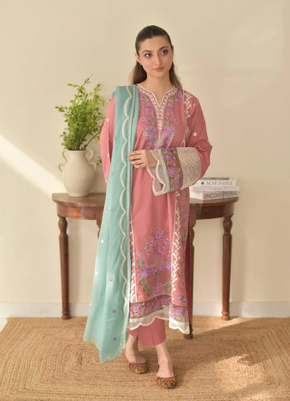 Nura baby pink Embroidered 3pcs