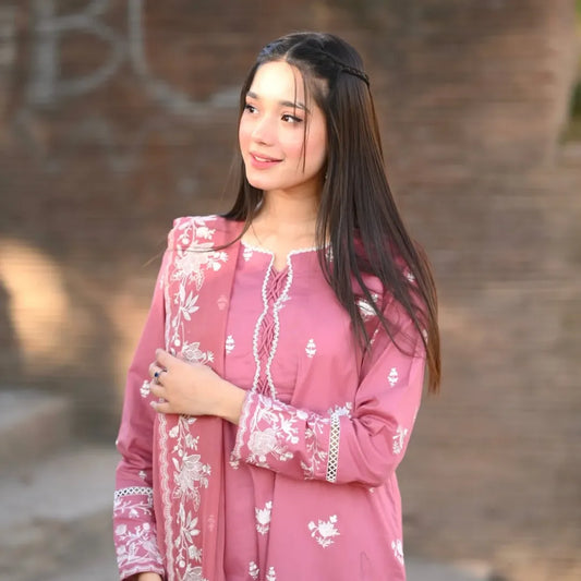 Pink Flora Embroidered 3pcs