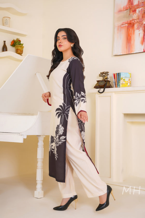 2pc Printed Dress Black And White Combo